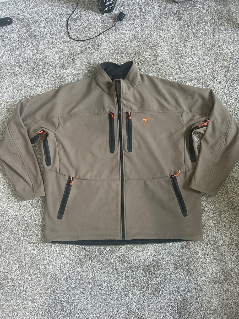 Plythal Men's Performance Softshell Jacket in Brown with Orange Highlight